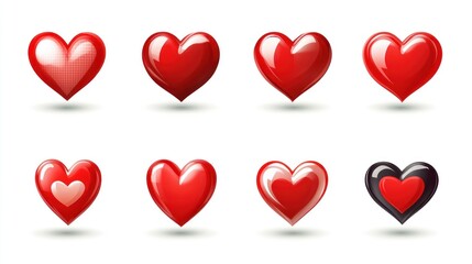 Vector red heart icon set white background 