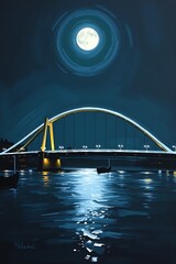 Obraz premium Illuminated bridge at night under a full moon. (3)