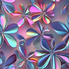Stylized floral 3D shapes with gradient neon and chrome textures . Seamless abstract 3d pattern background