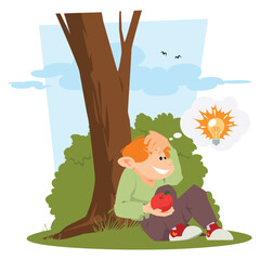 Apple fell funny boy gave idea.