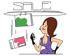 Cute girl buying clothes online store.