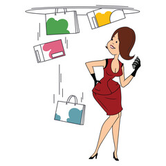 Cute girl buying clothes online store.