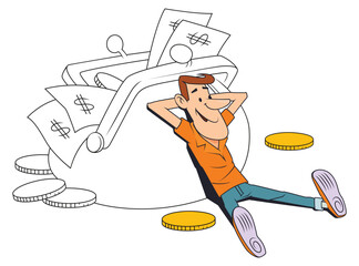 Man rests near wallet money.