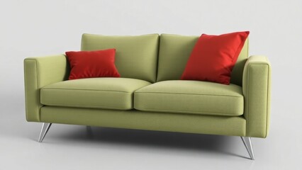 A sofa with red sofa cushions