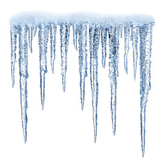A cluster of icicles hanging down, showcasing their sharp, glistening forms.