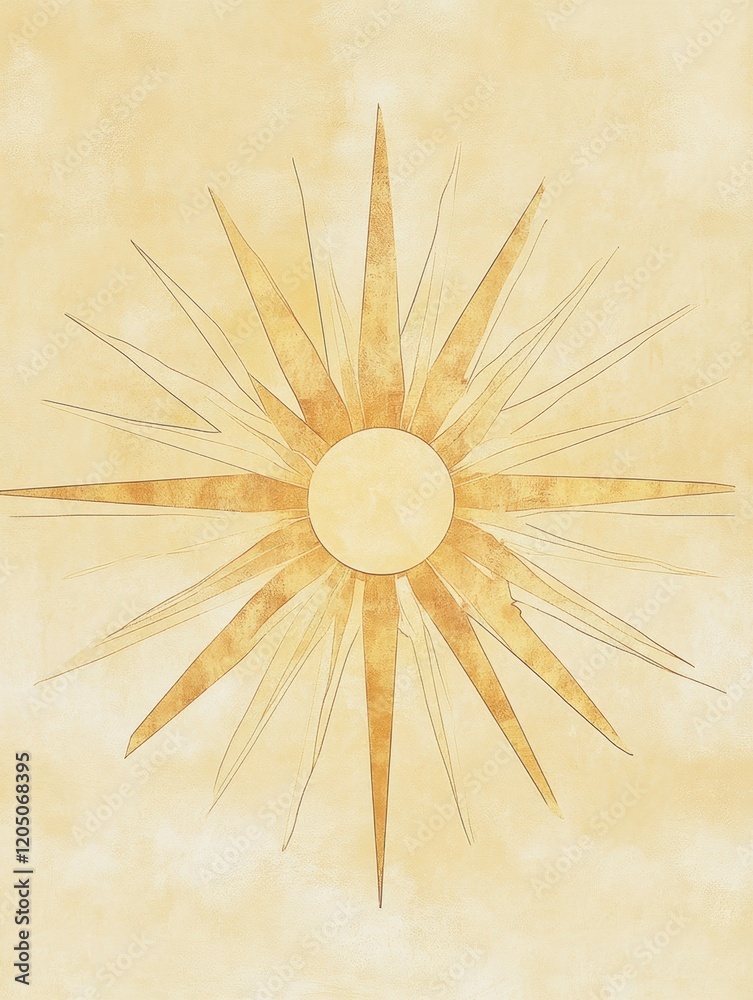 Poster Bright golden sunburst design with radiating rays on a soft textured background. Generative AI