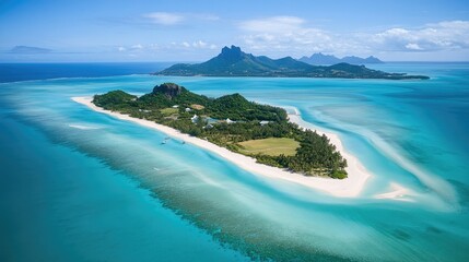 Aerial View of a Tropical Island Paradise with White Sand Beaches