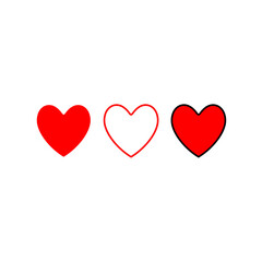 Red round corners heart shape filled, only outline and with outlined 