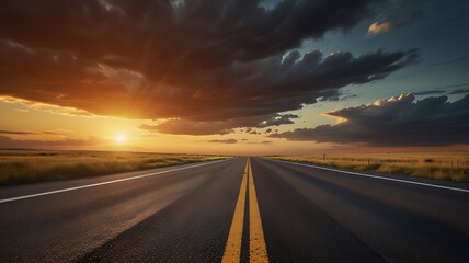 Fototapeta premium Sunset Highway: Dramatic Open Road at Golden Hour