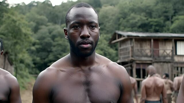 The harsh reality faced by enslaved African men in 19th century America, showcasing their resilience amidst adversity and longing for freedom and dignity