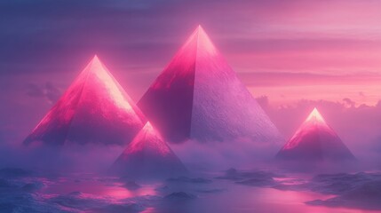 Pink Pyramids in a Misty Alien Landscape