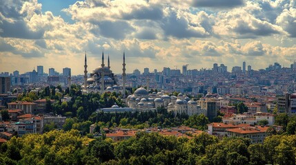 Obraz premium Istanbul Skyline Featuring the Magnificent Mosque