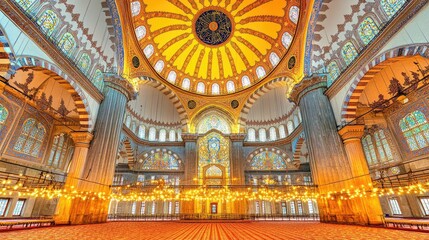 Obraz premium Magnificent Interior Of A Grand Mosque With Golden Dome