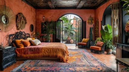 Luxurious Bohemian Bedroom with Outdoor Garden View