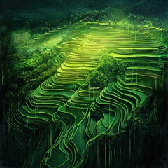 Lush Green Rice Terraces in a Tropical Landscape
