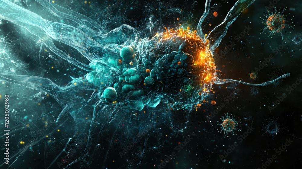 Aufkleber microscopic view of cells interacting in a vibrant and dynamic environment showcasing biological pro