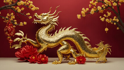 Obraz premium Golden dragon statue in chinese temple in Chonburi province Thailand
