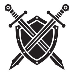 Shield with Crossed Swords Silhouette in Circle