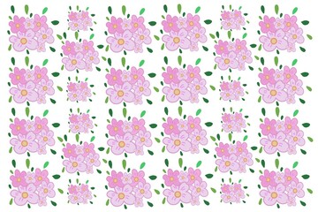 Hand drawn picture of pink flowers. Seamless pattern background. Floral Blossom decorative design illustration for cloth, wrapping paper, wallpaper or objects decoration.