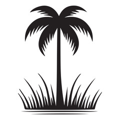 Fototapeta premium Palm Tree Silhouette on Tropical Island Grassy Shore