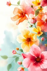 Vibrant blooms capture the essence of spring in shades of pink, yellow and orange in a dreamy floral arrangement. 