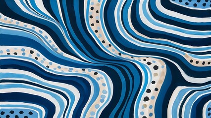 Abstract background with blue striped and polka dot patterns