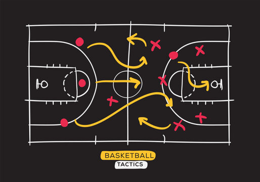 Basketball tactics board, freehand drawing design.