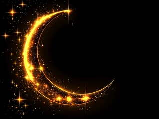 Fototapeta premium Golden Crescent Moon with Sparkling Stars Background