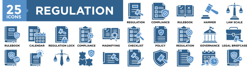 Regulation icon collection set. Containing design law, regulation, compliance, legal, management, policy