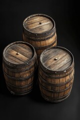 Fototapeta premium Three Wooden Barrels Side by Side