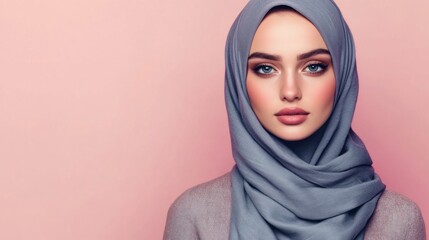 Fototapeta premium A Beautiful Woman Wearing a Gray Hijab