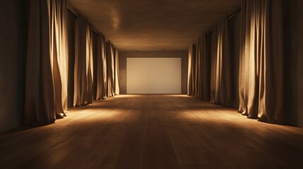 Sunlit Long Room with Beige Curtains and Wooden Floor