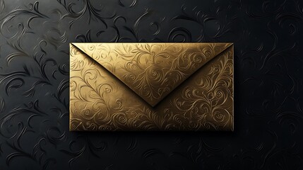 A luxurious golden envelope with embossed patterns on a sleek black backdrop evoking an air of elegance