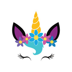 Fototapeta premium Cute Unicorn Face Flowers vector illustration, Unicorn face clipart design 