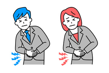 腹痛がつらいスーツの男女　セット