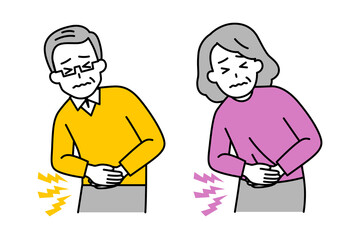 腹痛がつらい年配の男女　セット