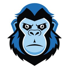 Modern blue gorilla head logo isolated vector art illustration, cartoon gorilla character