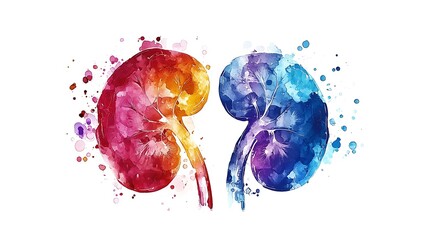 Artistic Watercolor Illustration of Human Kidneys.