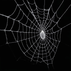 Fototapeta premium Elegant Spider Web with Focus on White Central Design Against Black