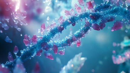 Fototapeta premium Abstract Crystallized DNA Structure with Blue and Pink Hues