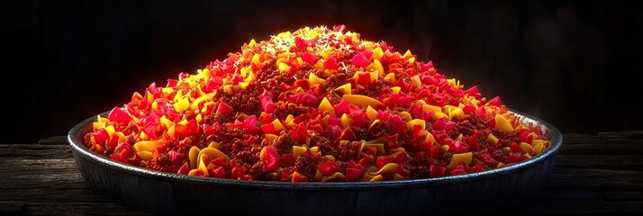A vibrant mound of mixed vegetables, likely prepared for a dish or event.