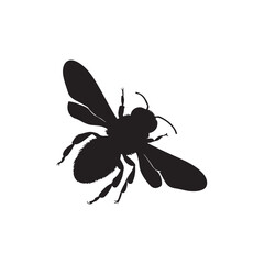 Bee Silhouette Vector Illustration, Honey Bee Icon, Honey bee insect silhouette