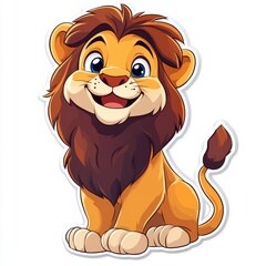 Obraz premium Adorable Cartoon Lion Cub with a Friendly Smile and a Sweet Expression Sitting Down with a white Background