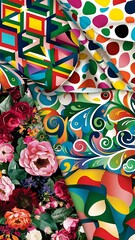 Fototapeta premium Set of vector geometric, polka dot, floral, decorative patterns.