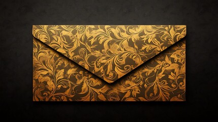 A glossy golden envelope with delicate patterns on a black background highlighting timeless elegance and sophistication