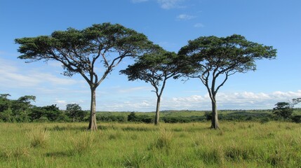 Obraz premium Savannah trees, grasslands, clear sky, African landscape, nature
