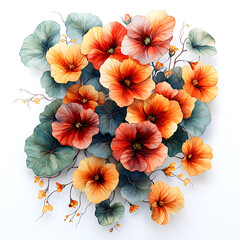 Vibrant nasturtium flowers in fiery orange and red hues, beautifully arranged