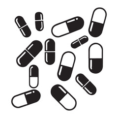 Scattered Pills Silhouette Vector Illustration Medical