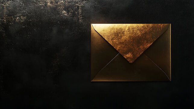 A stylish golden envelope with a metallic sheen on a sleek black background highlighting timeless elegance and exclusivity