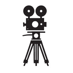 Obraz premium Silhouette of a Vintage Movie Camera on Tripod